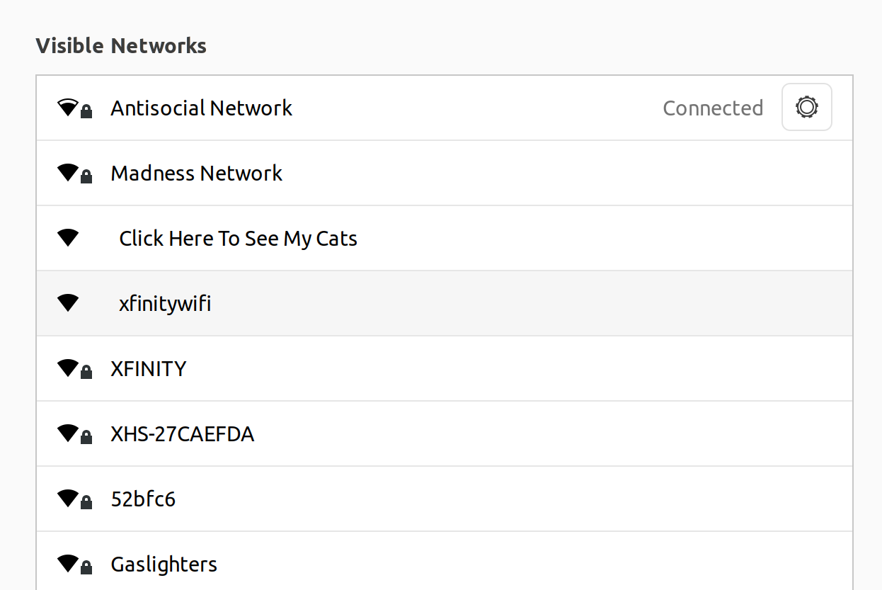 My local wireless networks, with the network for my local site