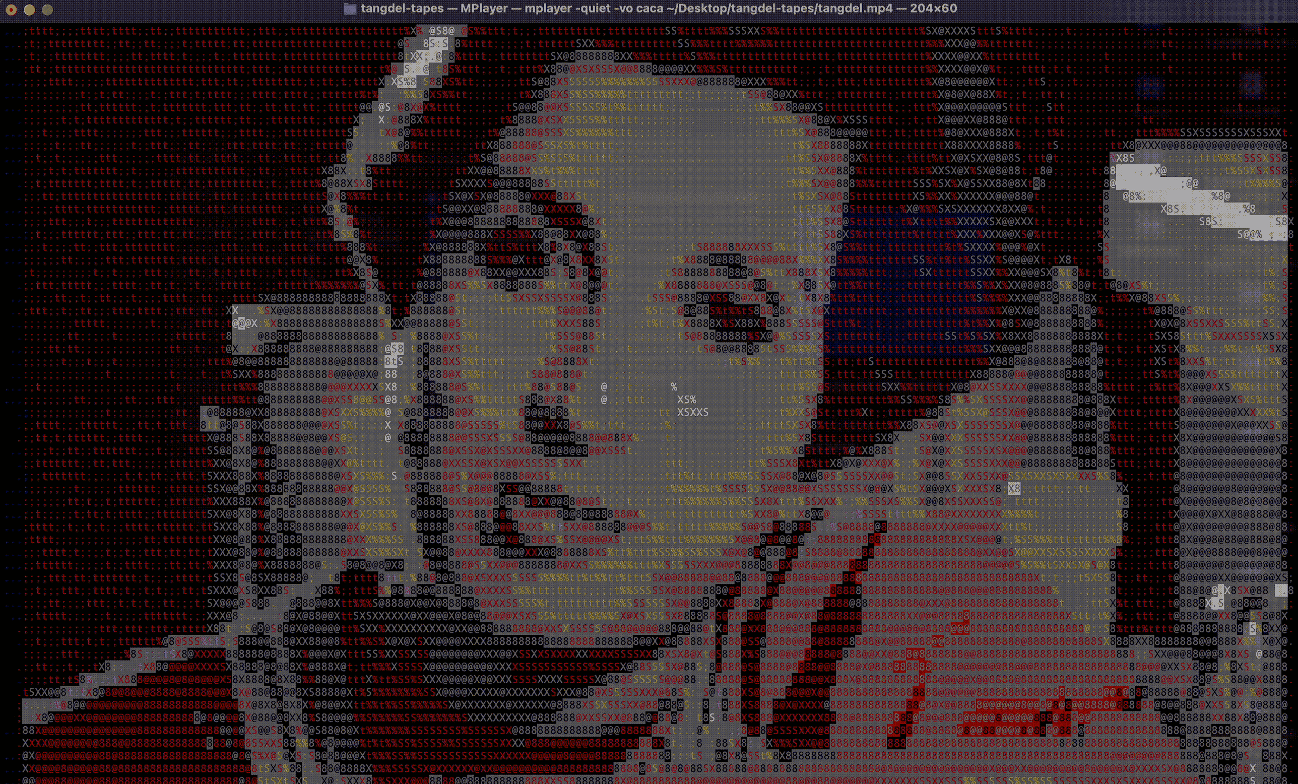 Still from ASCII-rendered video of my grandmother, Mitra Namazie
