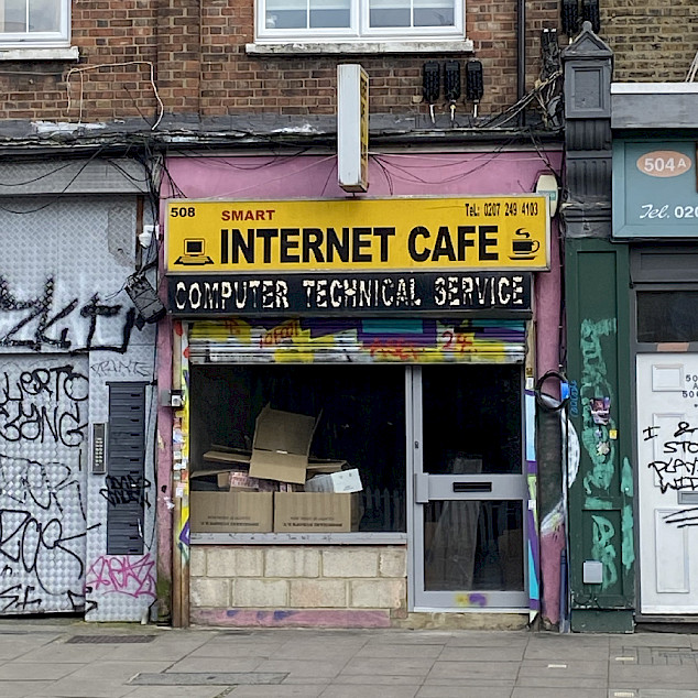 photo of a closed internet cafe in dalston